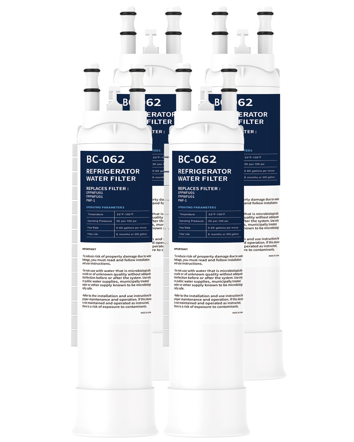 Refrigerator Water Filter Replacement 4 Pack for FPPWFU01 EPPWFU01 PWF-1 GRFC2353AD GRFC2353AF GRFN2853AF GRFS2853AD GRFS2853AF GRSS2652AF
