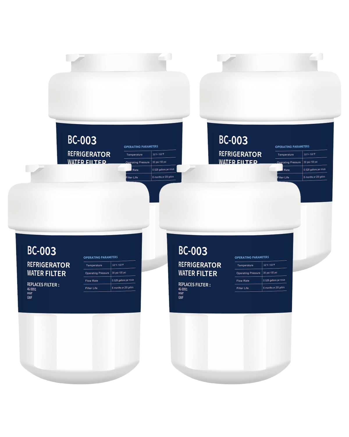 Refrigerator Water Filter Replacement 4 Pack for Profile MWF Hdx Fmg-1 Mwfa Gwf Mfw Gemwf 197D6321P006 46-9991 469991 Gse25gshecss Gse25hmhbhes Mwfp3pk for GE Monogram Water Filter