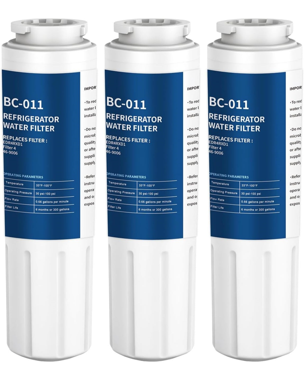Refrigerator Water Filter Replacement 3 Pack for Filter 4 EDR4RXD1 Refrigerator Water Filter 4 4396395 UKF8001AXX UKF8001AXX-750 46-9006 Puriclean II PH21500 Pack of 1