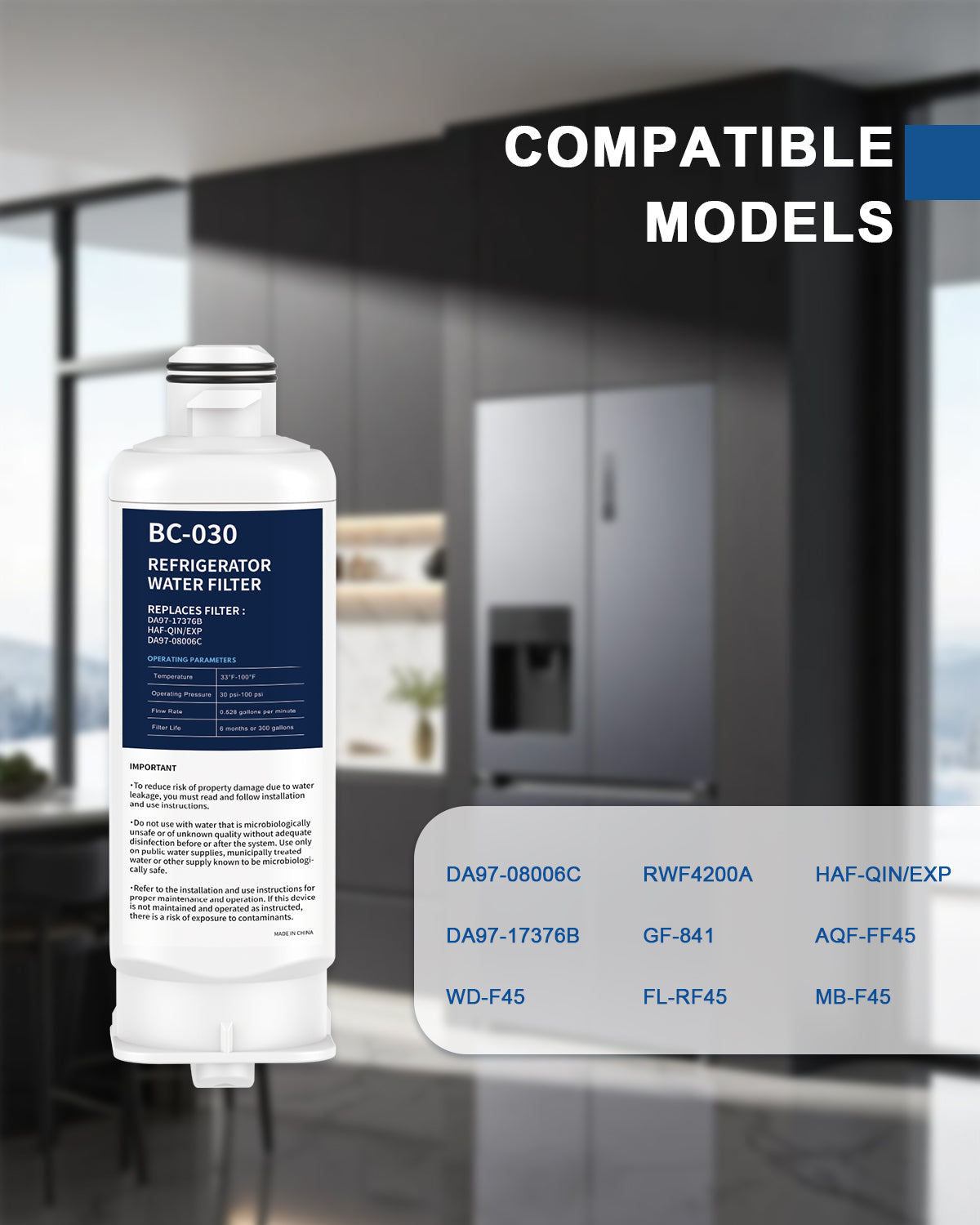 Refrigerator Water Filter Replacement 1 Pack for DA97-17376B HAF-QIN HAF-QIN/EXP DA97-08006C RF23M8070SG RF23M8070SR RF23M8090SG RF23M8090SR RF23M8570SR RF23M8590SG