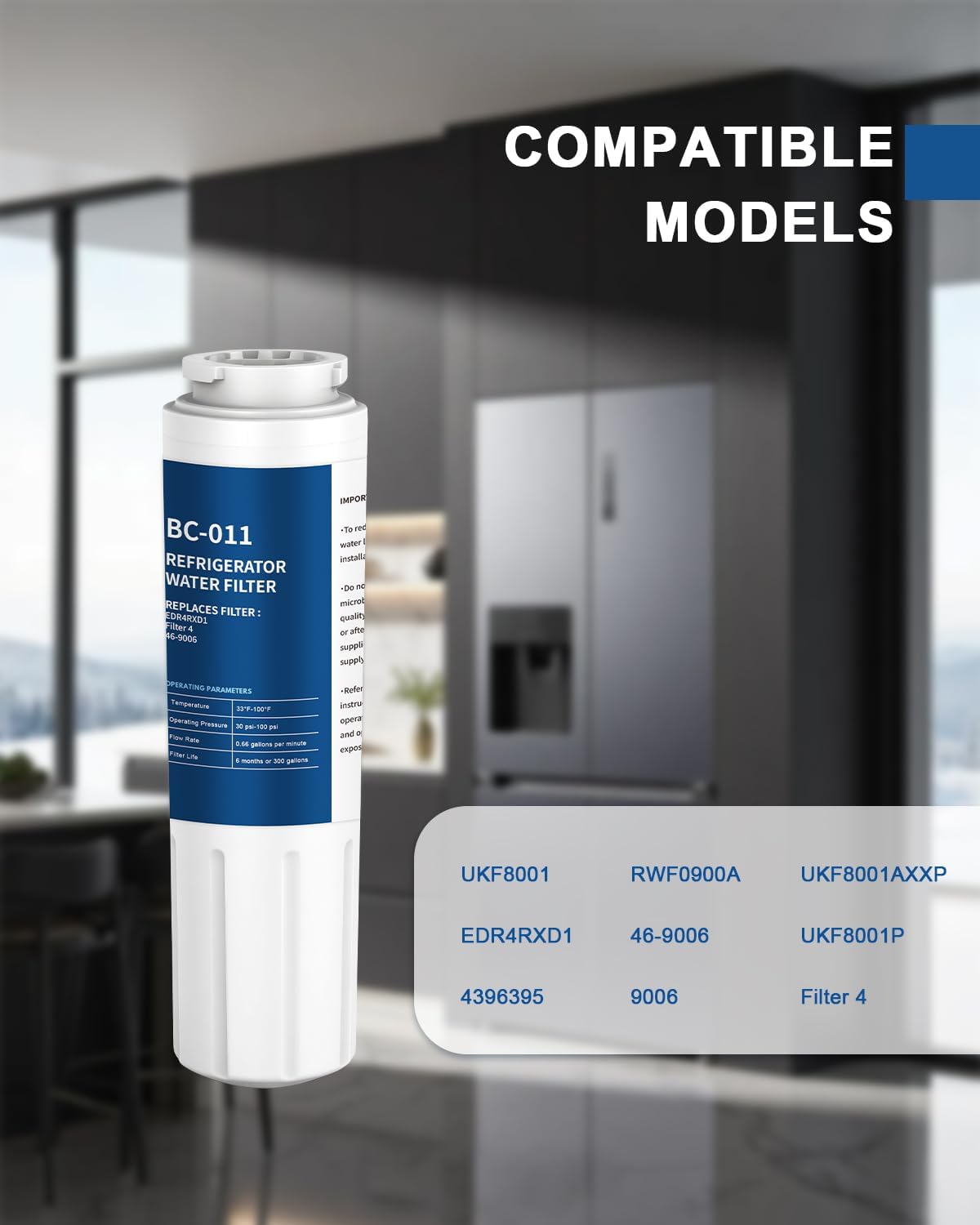 Refrigerator Water Filter Replacement 3 Pack for Filter 4 EDR4RXD1 Refrigerator Water Filter 4 4396395 UKF8001AXX UKF8001AXX-750 46-9006 Puriclean II PH21500 Pack of 1