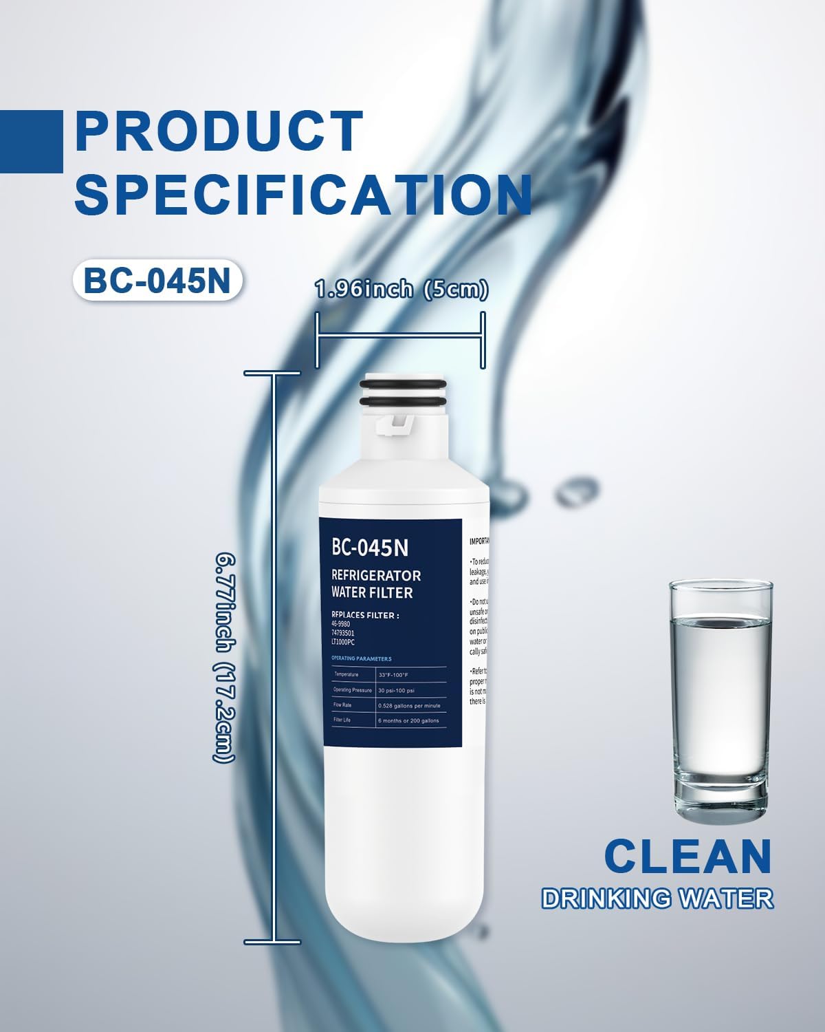 Refrigerator Water Filter Replacement 3 Pack for LT1000PC/PCS LT-1000PC ADQ747935 LFXS26596S LFXS28596S LFXC22526S ADQ74793501 ADQ74793502 MDJ64844601 ADQ74793504 46-9980