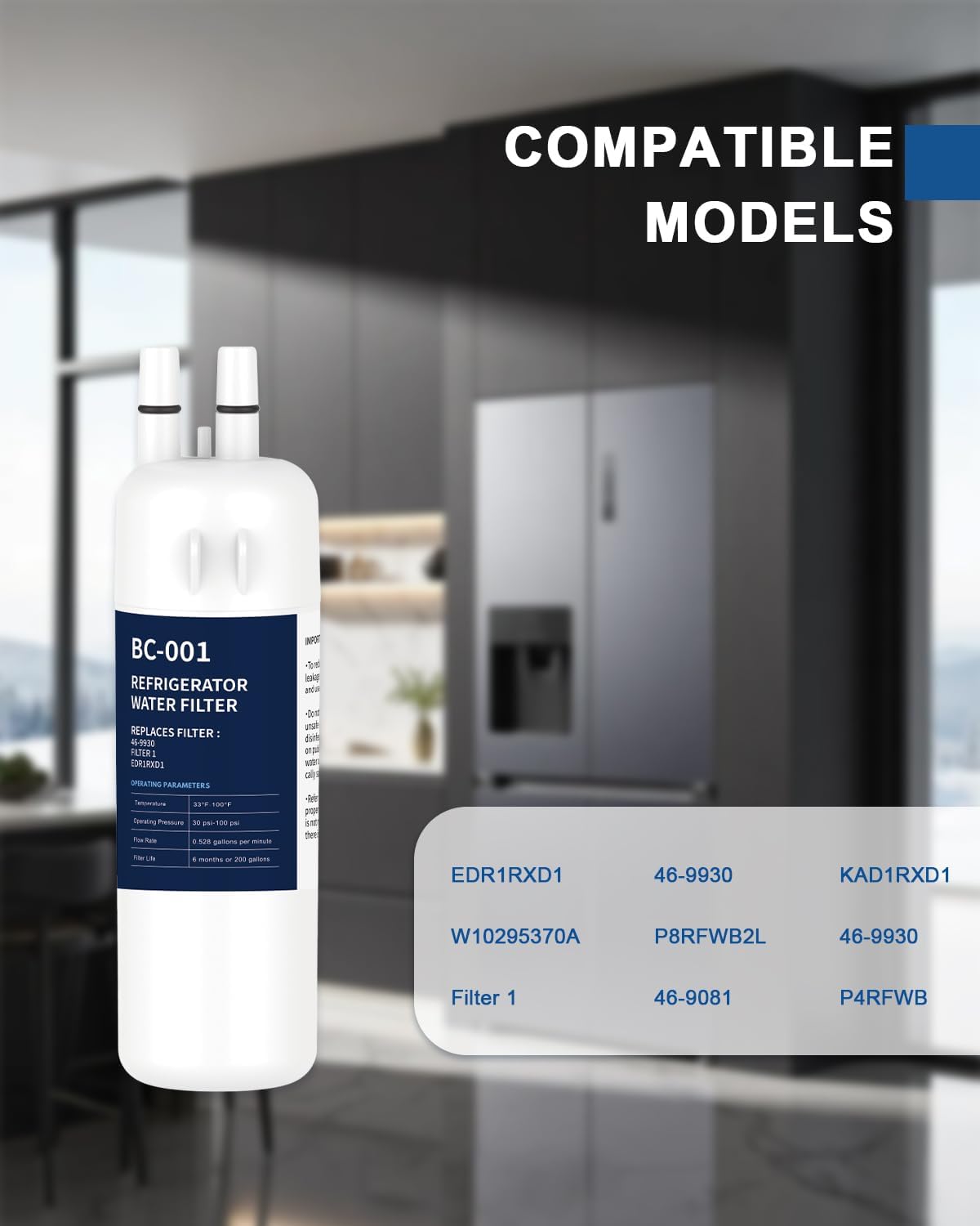 Refrigerator Water Filter 3 Pack Compatible with W10295370A EDR1RXD1 WHR1RXD1 KAD1RXD1 Filter 1 W10295370 P4RFWB P8RFWB2L 46-9930 46-9081 Refrigerator Water Filter