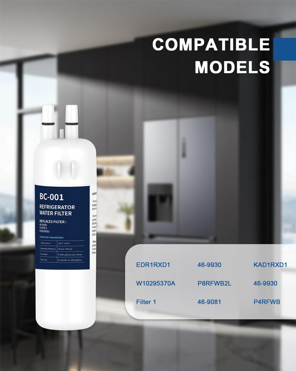 Refrigerator Water Filter 4 Pack Compatible with W10295370A EDR1RXD1 WHR1RXD1 KAD1RXD1 Filter 1 W10295370 P4RFWB P8RFWB2L 46-9930 46-9081 Refrigerator Water Filter