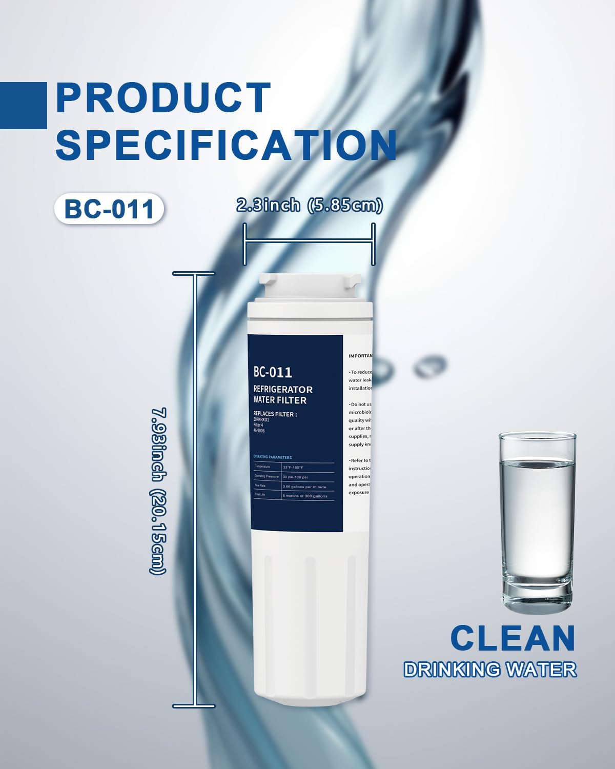 Refrigerator Water Filter Replacement 2 Pack for Filter 4 EDR4RXD1 Refrigerator Water Filter 4 4396395 UKF8001AXX UKF8001AXX-750 46-9006 Puriclean II PH21500 Pack of 1
