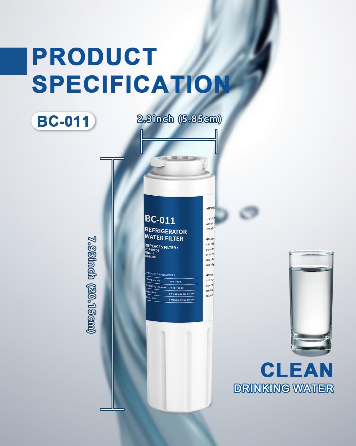 Refrigerator Water Filter Replacement 3 Pack for Filter 4 EDR4RXD1 Refrigerator Water Filter 4 4396395 UKF8001AXX UKF8001AXX-750 46-9006 Puriclean II PH21500 Pack of 1