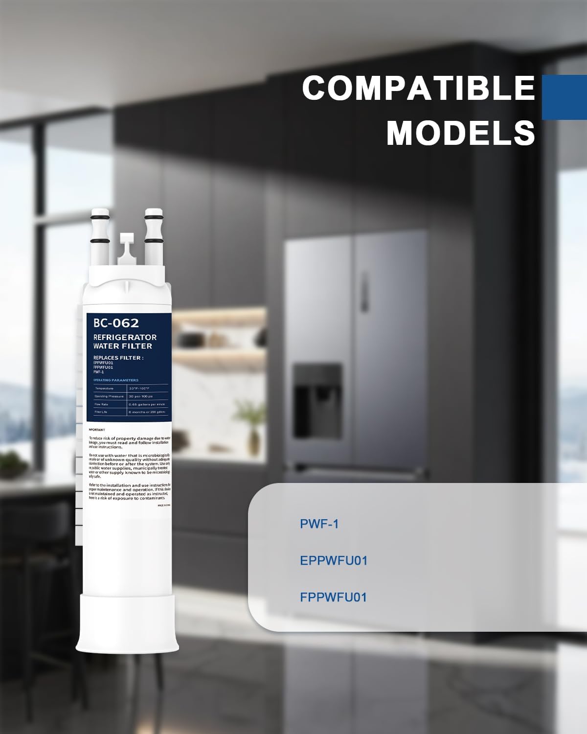 Refrigerator Water Filter Replacement 3 Pack for FPPWFU01 EPPWFU01 PWF-1 GRFC2353AD GRFC2353AF GRFN2853AF GRFS2853AD GRFS2853AF GRSS2652AF