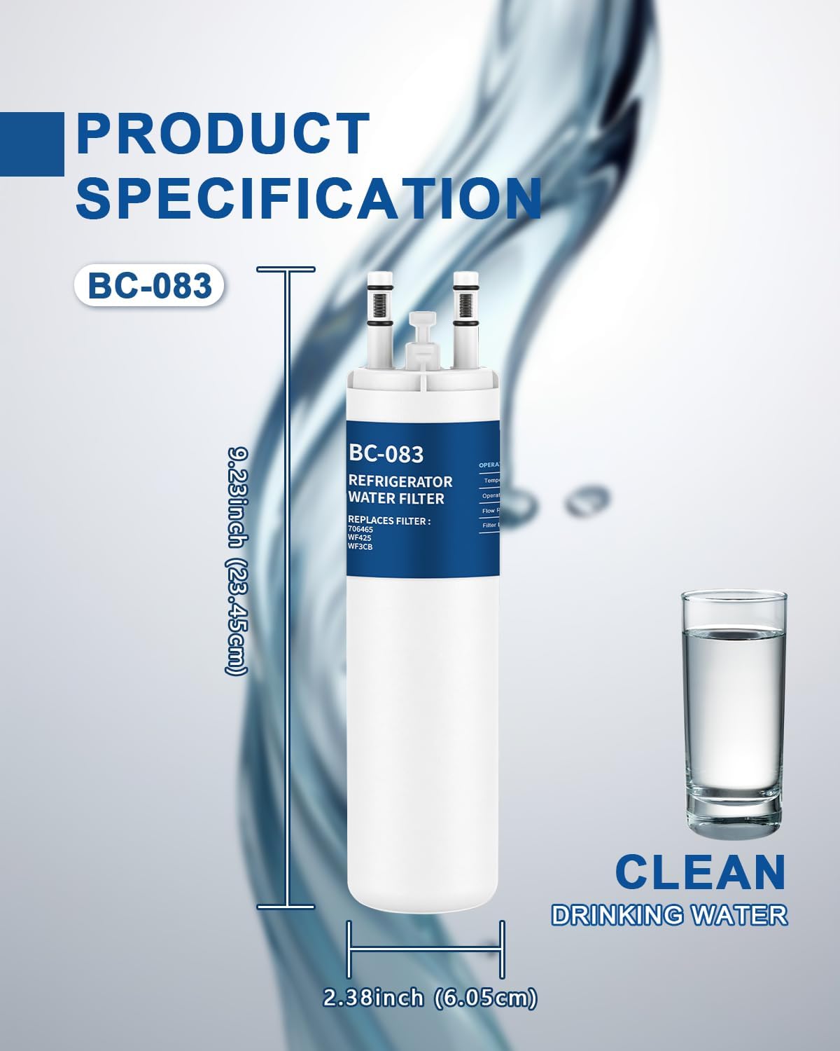 Refrigerator Water Filter Replacement 2 Pack HP006 Compatible with Frigidaire DAYEAR Pure Source 3 WF425 706465 242069601 242086201 242017800 Height 9 inches