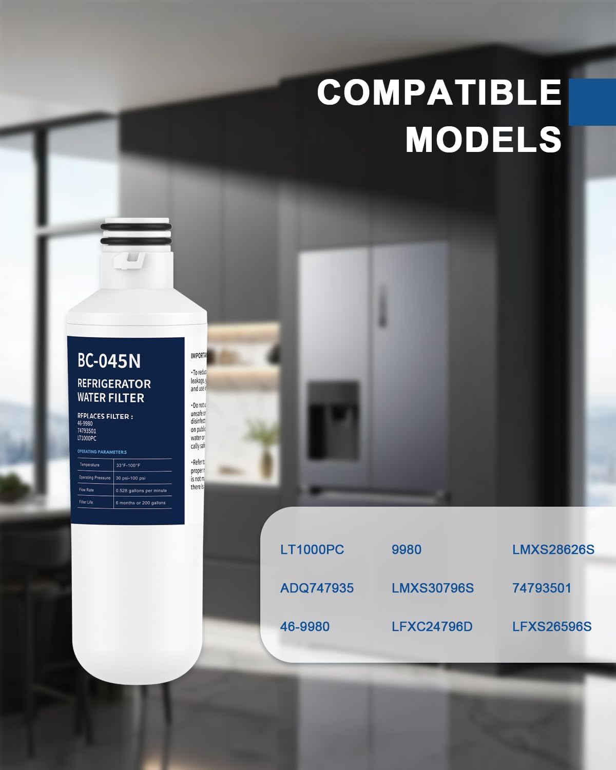 Refrigerator Water Filter Replacement 3 Pack for LT1000PC/PCS LT-1000PC ADQ747935 LFXS26596S LFXS28596S LFXC22526S ADQ74793501 ADQ74793502 MDJ64844601 ADQ74793504 46-9980