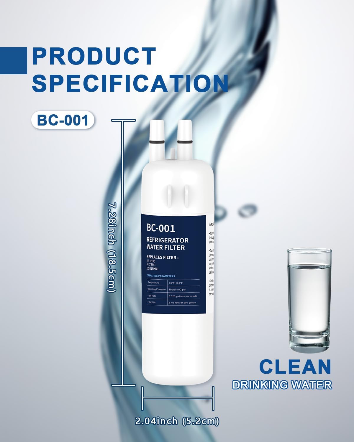Refrigerator Water Filter 3 Pack Compatible with W10295370A EDR1RXD1 WHR1RXD1 KAD1RXD1 Filter 1 W10295370 P4RFWB P8RFWB2L 46-9930 46-9081 Refrigerator Water Filter