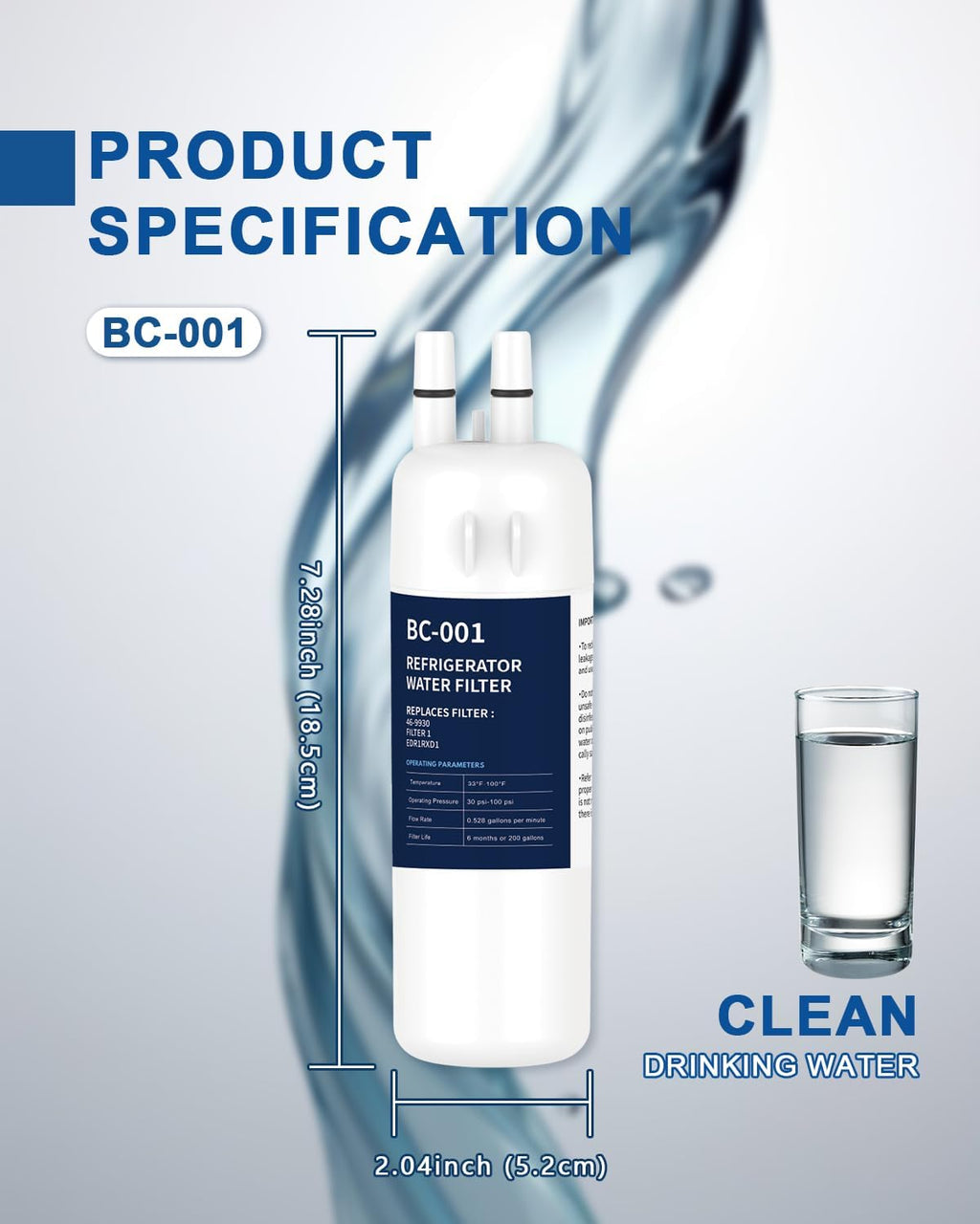 Refrigerator Water Filter 4 Pack Compatible with W10295370A EDR1RXD1 WHR1RXD1 KAD1RXD1 Filter 1 W10295370 P4RFWB P8RFWB2L 46-9930 46-9081 Refrigerator Water Filter