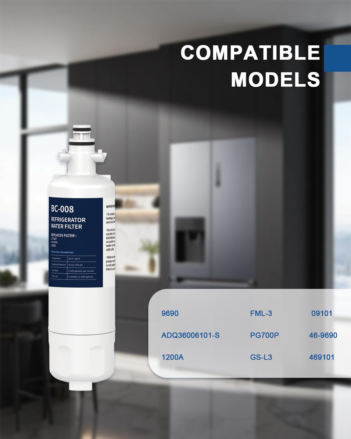 Refrigerator Water Filter Replacement 3 Pack 9690 for kenmore Elite 469690 LT700P RFC 1200A ADQ36006102 ADQ36006101 LFX28968ST RWF1052 RWF1200A LFXS29626S LFXS30766S LFX31925ST LFX31945ST