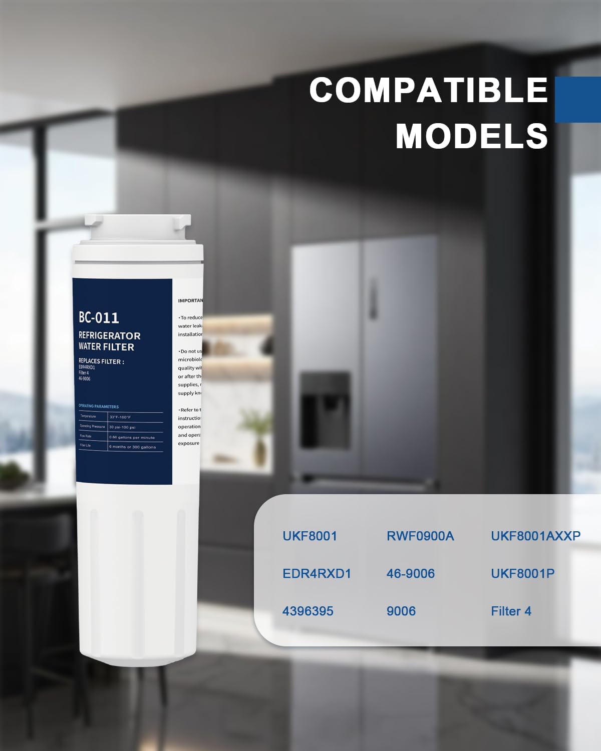 Refrigerator Water Filter Replacement 4 Pack for Filter 4 EDR4RXD1 Refrigerator Water Filter 4 4396395 UKF8001AXX UKF8001AXX-750 46-9006 Puriclean II PH21500 Pack of 1