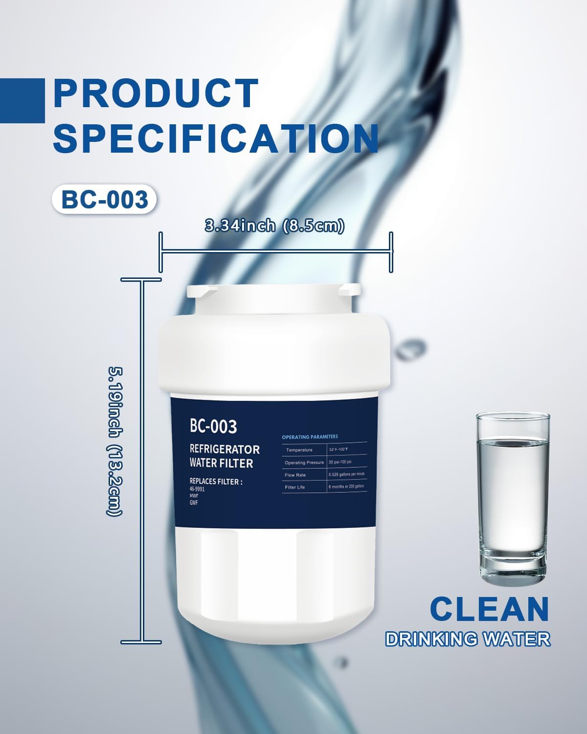 Refrigerator Water Filter Replacement 4 Pack for Profile MWF Hdx Fmg-1 Mwfa Gwf Mfw Gemwf 197D6321P006 46-9991 469991 Gse25gshecss Gse25hmhbhes Mwfp3pk for GE Monogram Water Filter