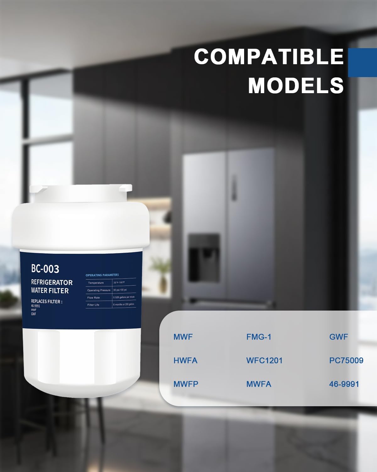 Refrigerator Water Filter Replacement 3 Pack for Profile MWF Hdx Fmg-1 Mwfa Gwf Mfw Gemwf 197D6321P006 46-9991 469991 Gse25gshecss Gse25hmhbhes Mwfp3pk for GE Monogram Water Filter