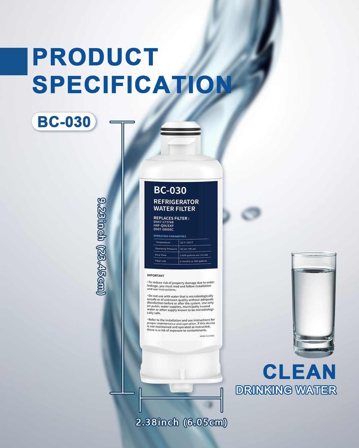 Refrigerator Water Filter Replacement 2 Pack for DA97-17376B HAF-QIN HAF-QIN/EXP DA97-08006C RF23M8070SG RF23M8070SR RF23M8090SG RF23M8090SR RF23M8570SR RF23M8590SG