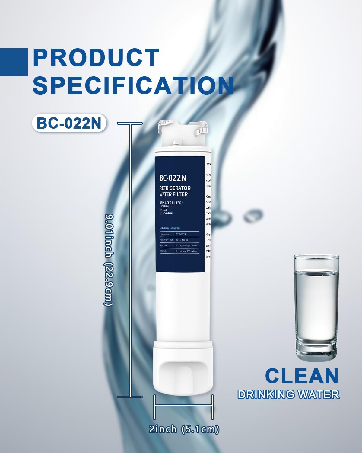 Refrigerator Water Filter Replacement 2 Pack for EPTWFU01 EWF02 Pure Source Ultra II PureSource Ultra 2 SCWFTCTO GP006 EPTWFUO1 MR022 JO22 BO022 TH-01 DE022 1007 1PACK