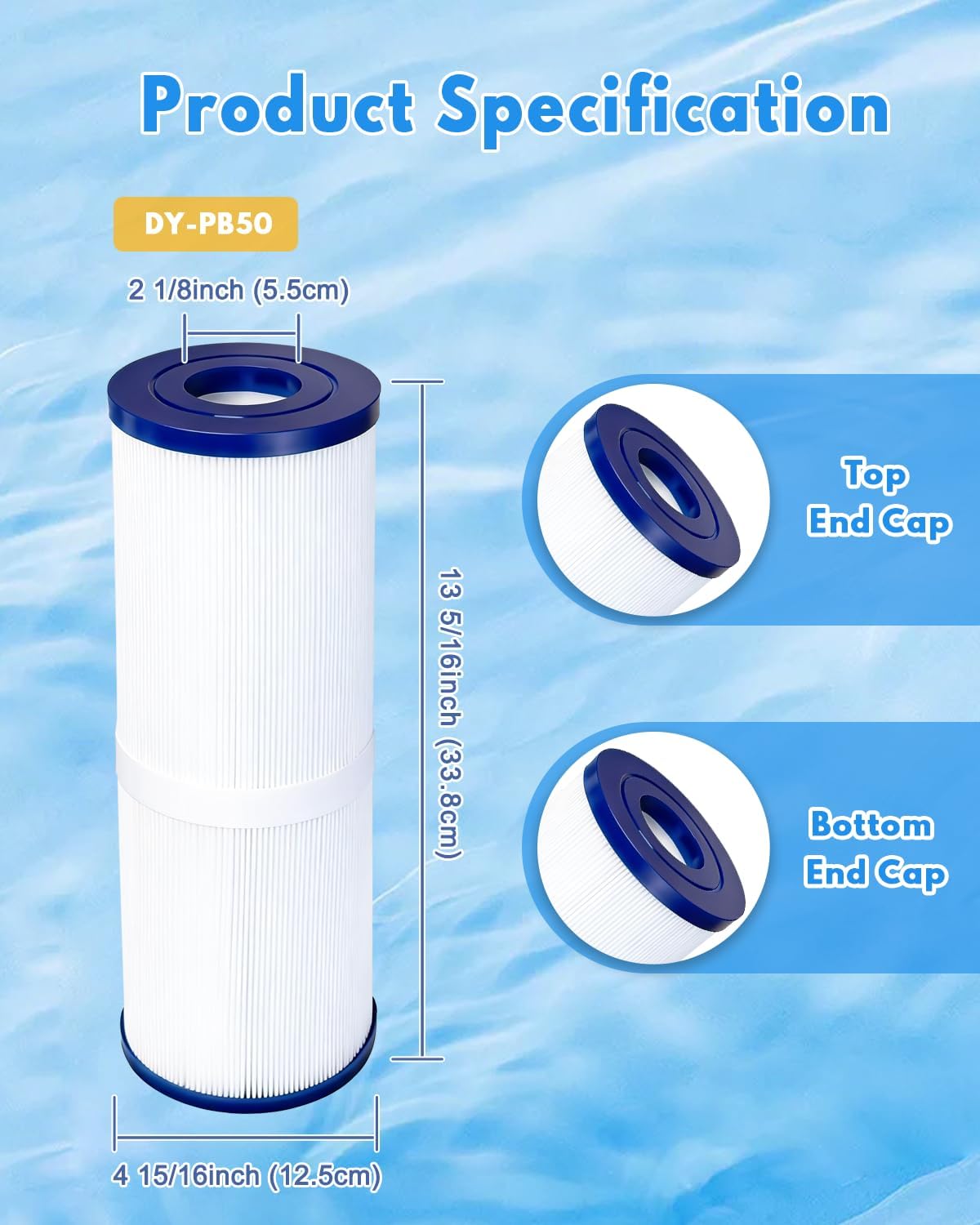 Spa Filter Replacement 50 Sq.Ft 13" x 5" (2 Pack) Drop-in Hot Tub Filter for PRB50-IN PRB501N C-4950 FC-2390 J210/ J220/ J235/ J245/ J275 413-212-02 373045 03FIL1600 R173434