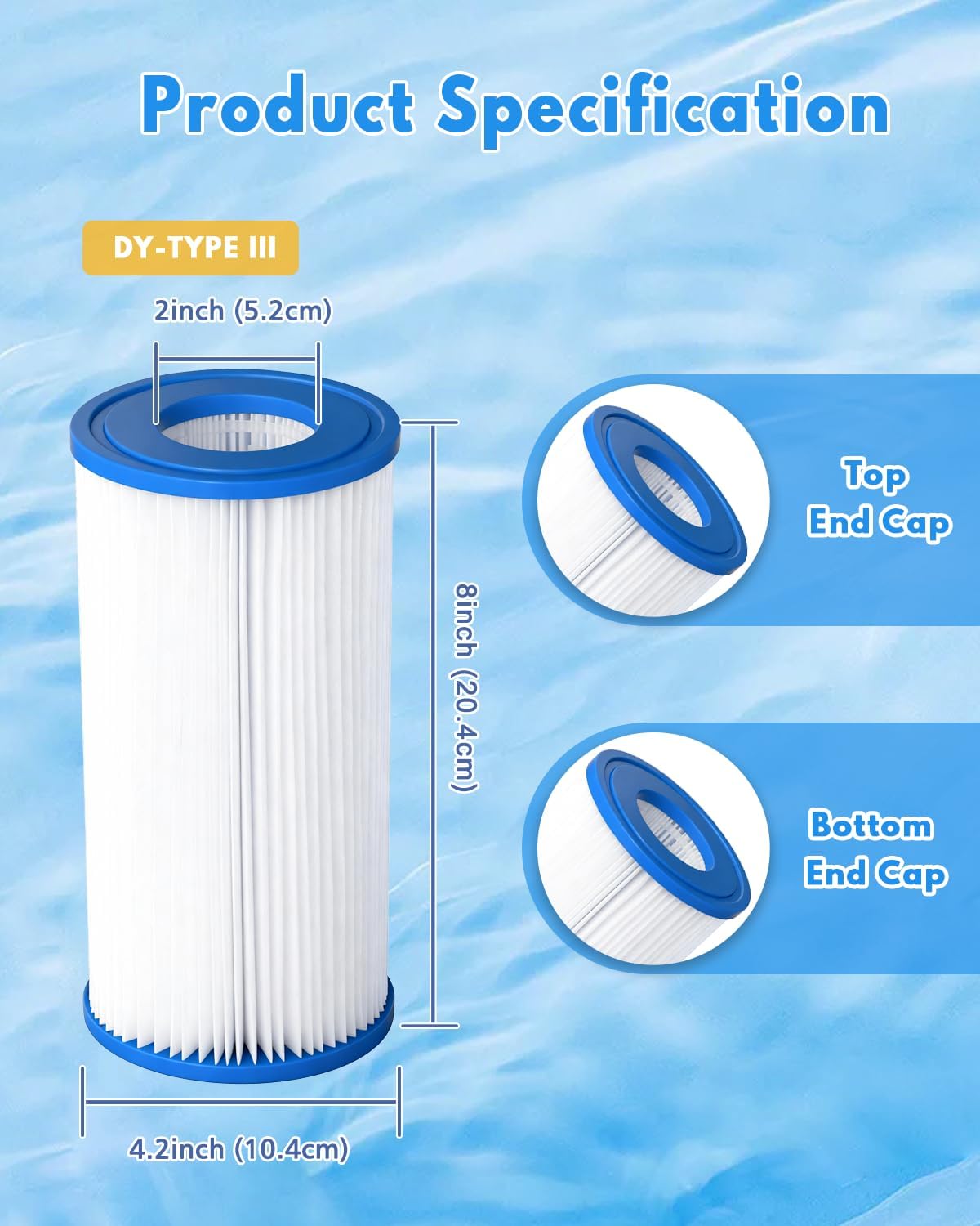Pool Filter Cartridge for Type A or C, Compatible with 29000E/59900E Aboveground Pools, Type A/C Reusable Swimming Pool Filter for 1000/1500/530 GPH Filter Pump, 2 Pack