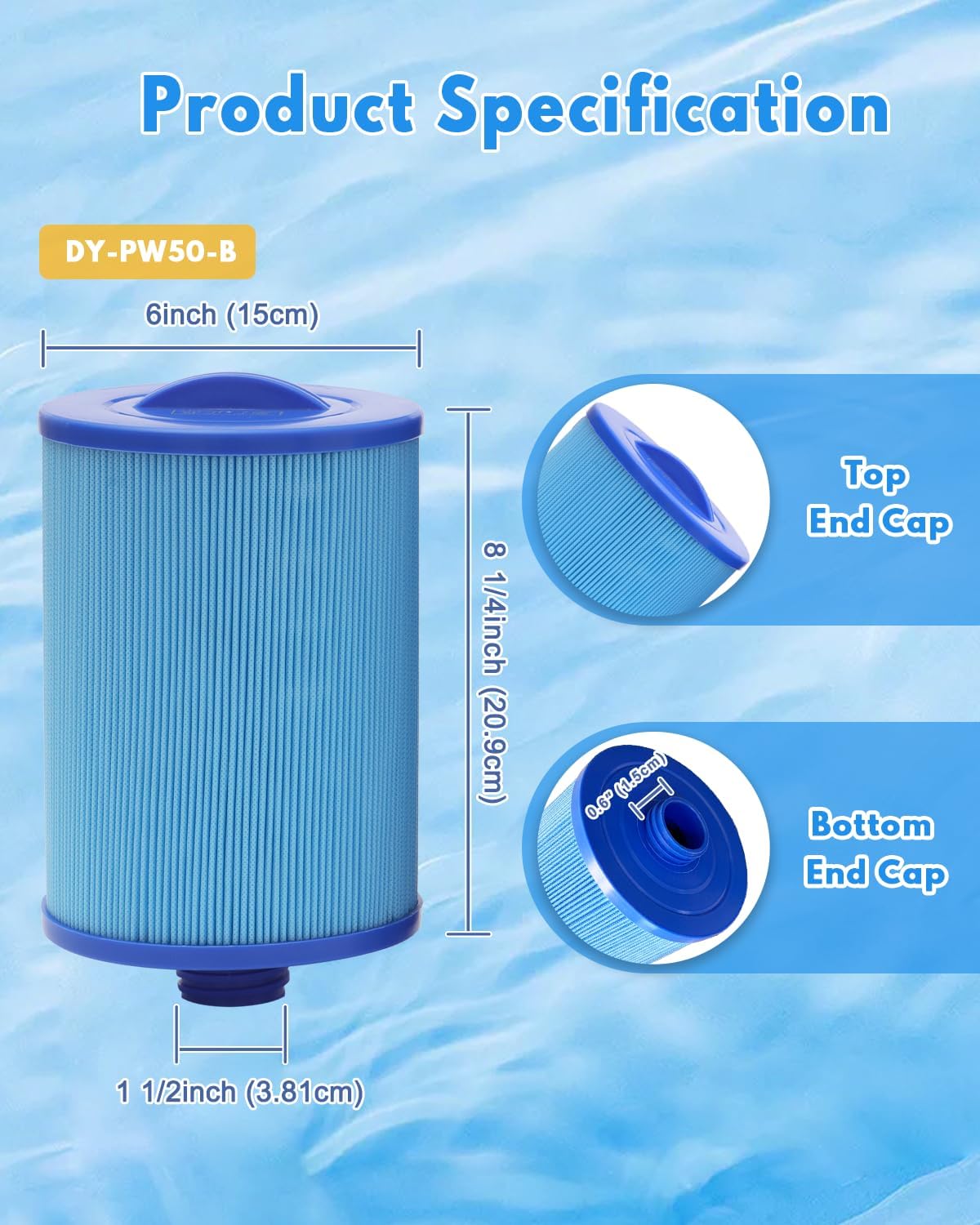 Spa Filter Replacement 50 Sq.Ft 5 Micron Pleated (2 Pack) Hot Tub Filter Screw in 1 1/2â€?SAE Thread for 6CH-940RA PWW50P3-M FC-0359M 817-0050 25252 378902 03FIL1400