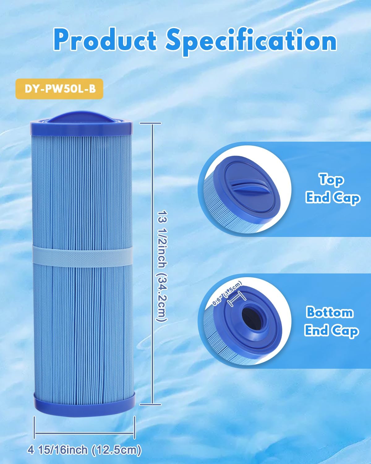 Spa Filter Replacement 5 Micron Pleated Hot Tub Filter 50 Sq.ft. (2 Pack) for PWW50L PWW50L-M 4CH-949 4CH-949RA FC-0172M SD-01143 SC757 817-4050 FIL50-5D13H15FCT-3