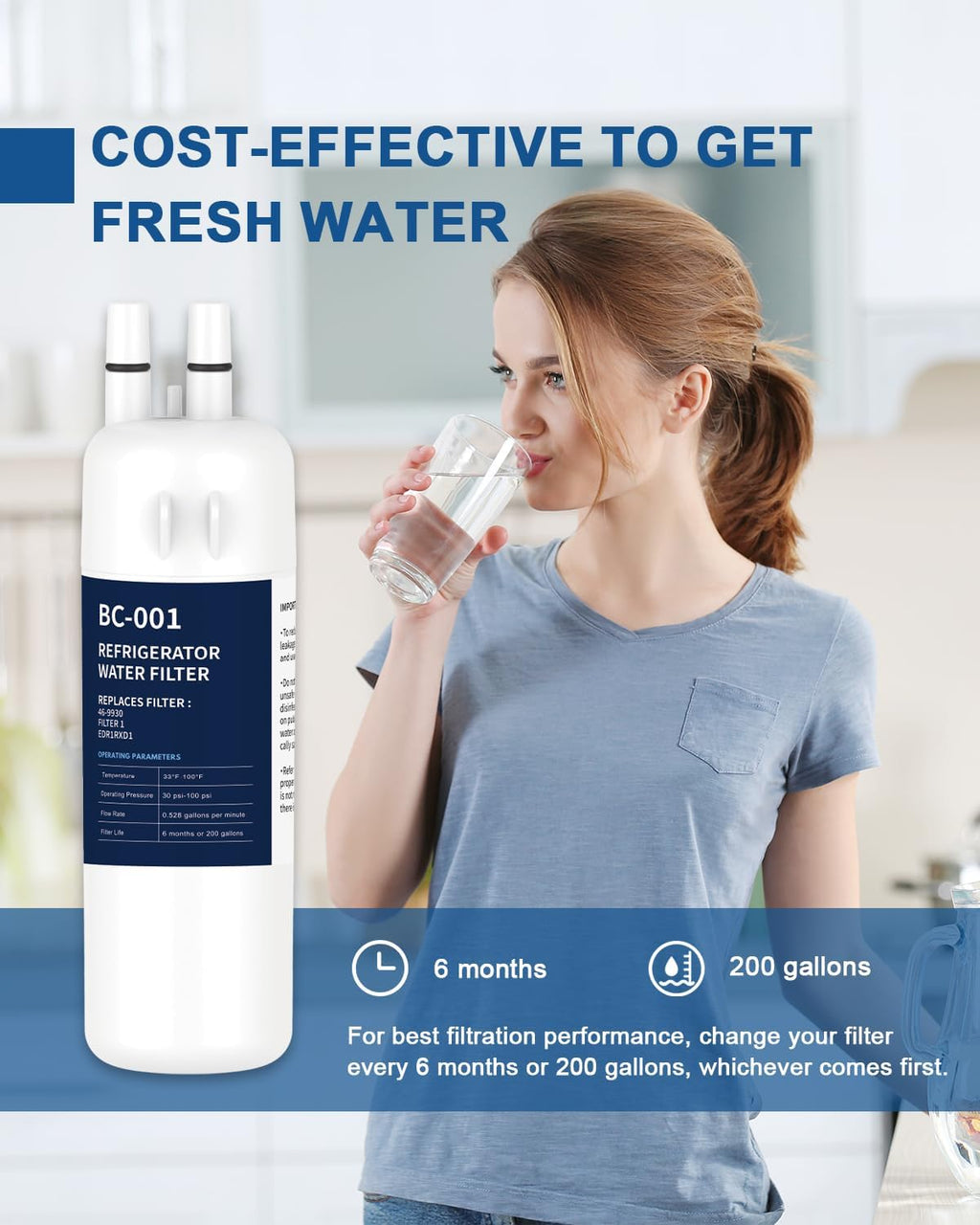 Refrigerator Water Filter 4 Pack Compatible with W10295370A EDR1RXD1 WHR1RXD1 KAD1RXD1 Filter 1 W10295370 P4RFWB P8RFWB2L 46-9930 46-9081 Refrigerator Water Filter