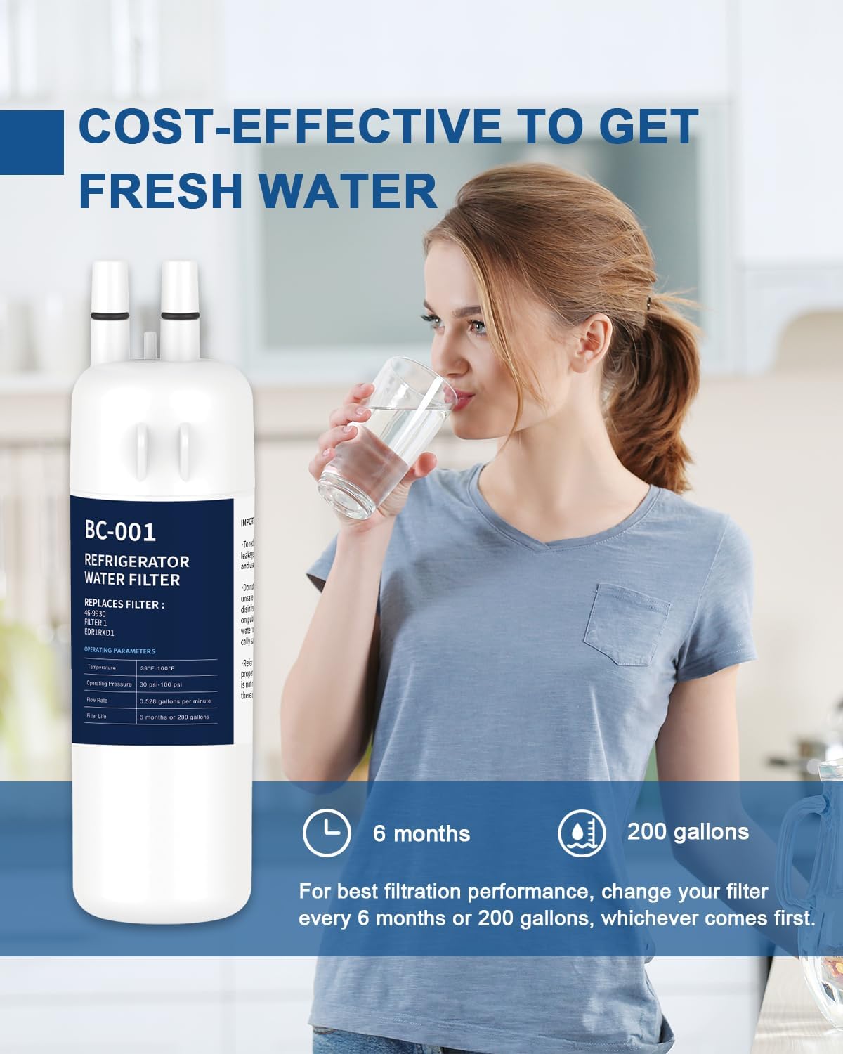 Refrigerator Water Filter 4 Pack Compatible with W10295370A EDR1RXD1 WHR1RXD1 KAD1RXD1 Filter 1 W10295370 P4RFWB P8RFWB2L 46-9930 46-9081 Refrigerator Water Filter