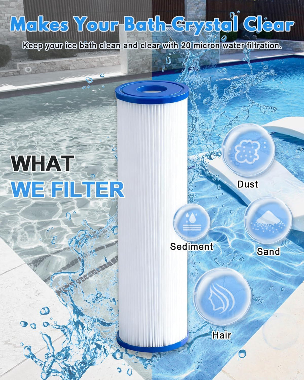 Cold Plunge Filter Cartridge 20 Micron Pleated Sediment Filter 10"x2.5" (4 Pack) for Replacement Most Compatible with Cold Plunge Chiller,Ice Bath Chiller