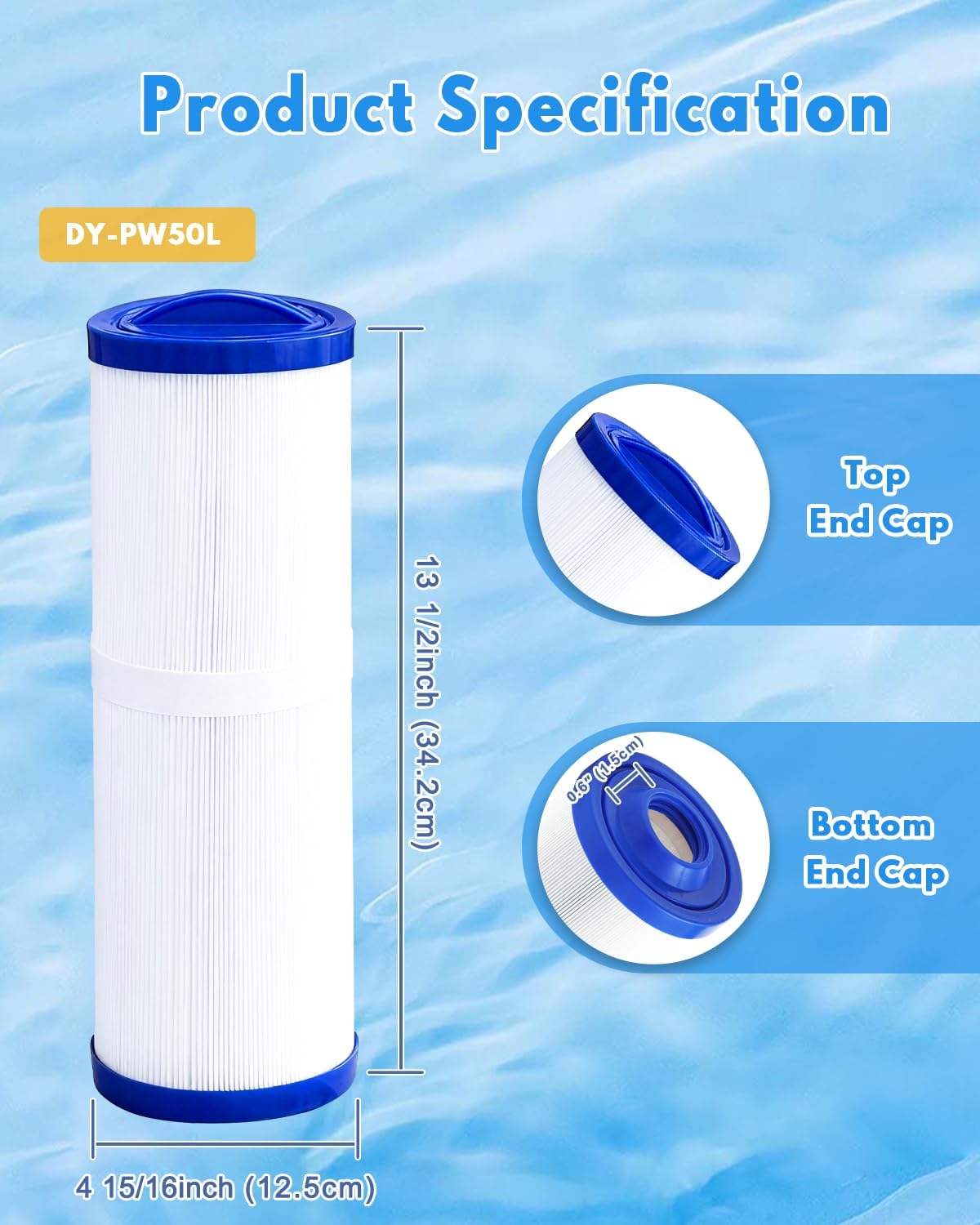 Spa Filter Replacement 50 Sq.ft. (2 Pack) Hot Tub Filter Cartridge for PWW50L 4CH-949 FIL50-5D13H15FCT-3 FC-0172 SD-01143 SC757 817-4050