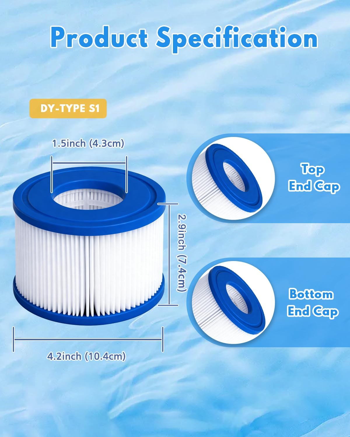 Hot Tub Spa Filter Type S1 (4 Pack) Aboveground Pool Filter for 28429E 28403E 28407E 28443E 28453E 28421E 28423E 28413E 28453E 11692 SB-h10 JPC01
