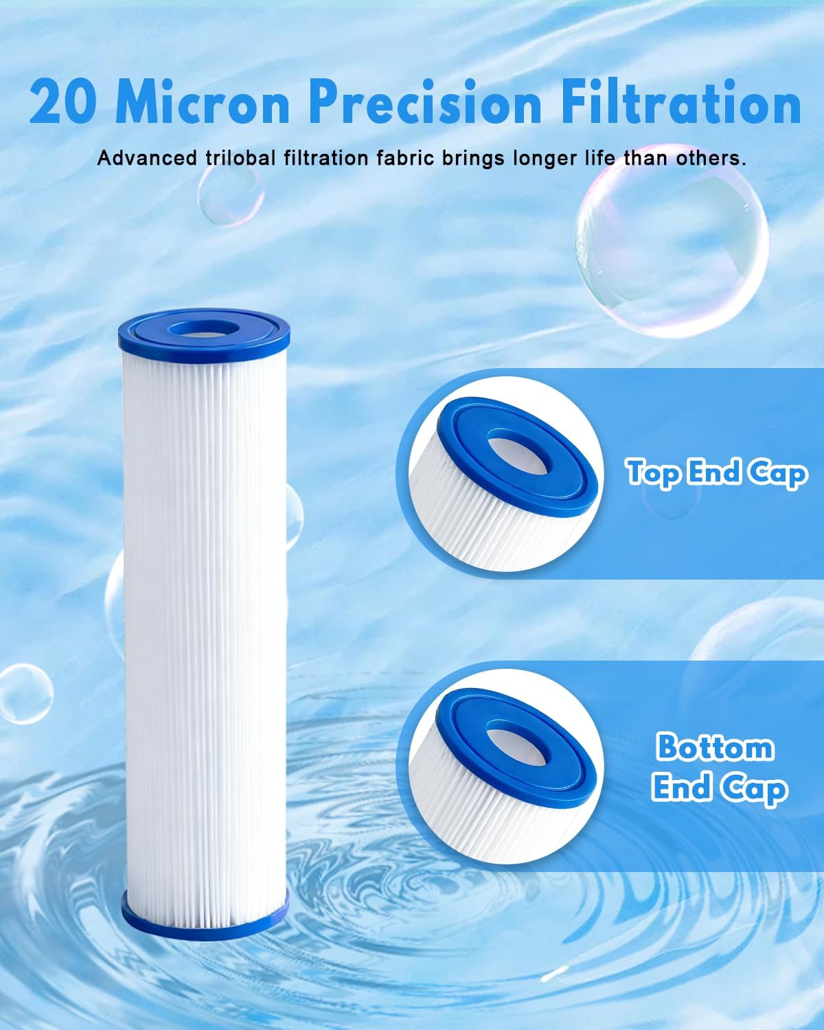 Cold Plunge Filter Cartridge 20 Micron Pleated Sediment Filter 10"x2.5" (4 Pack) for Replacement Most Compatible with Cold Plunge Chiller,Ice Bath Chiller