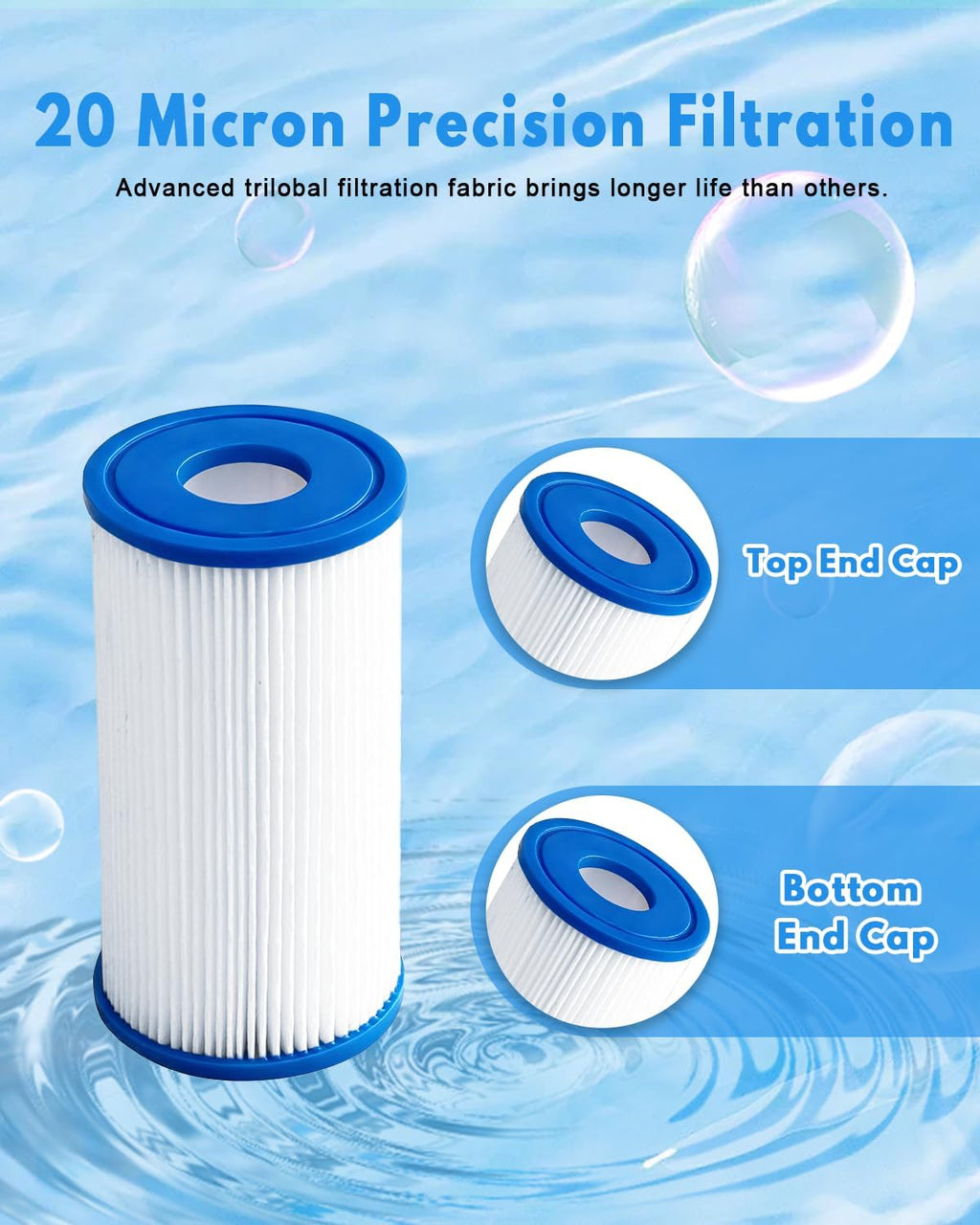20 Micron Pleated Sediment Filter 5"x2.5" (8 Pack) Replacement Most Cold Plunge Filter Cartridge Compatible with Cold Plunge Chiller,Ice Bath Chiller