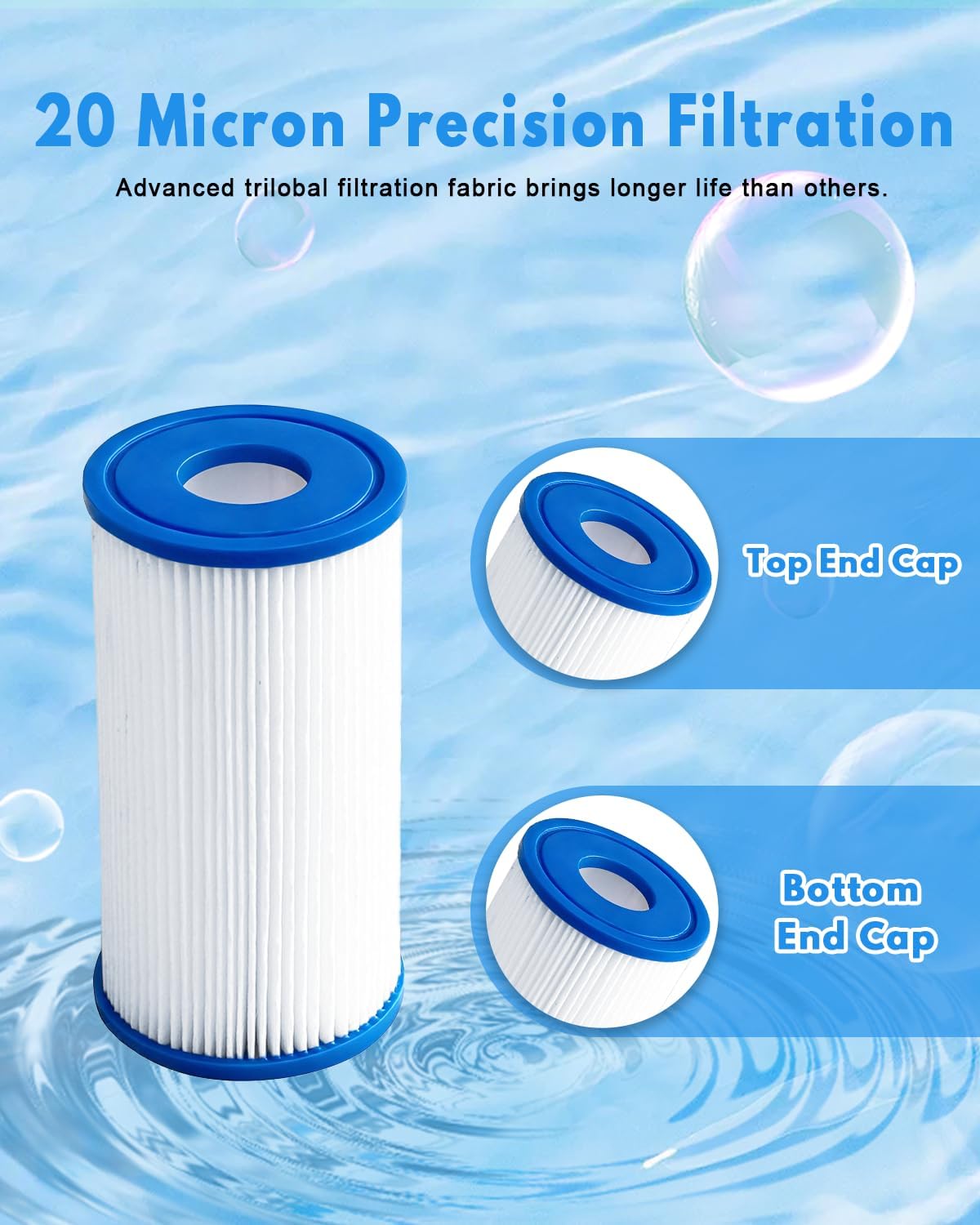 20 Micron Pleated Sediment Filter 5"x2.5" (8 Pack) Replacement Most Cold Plunge Filter Cartridge Compatible with Cold Plunge Chiller,Ice Bath Chiller