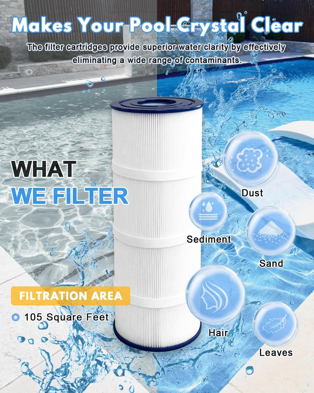 Swimming Filter Cartridge 4 x 105 Sq. Ft. (4 Pack) Filter Replacement CCP420 PCC105 PCC105-PAK4 CCP420 R173576 C-7471 FC-1977 178584 817-0106 FC-6470