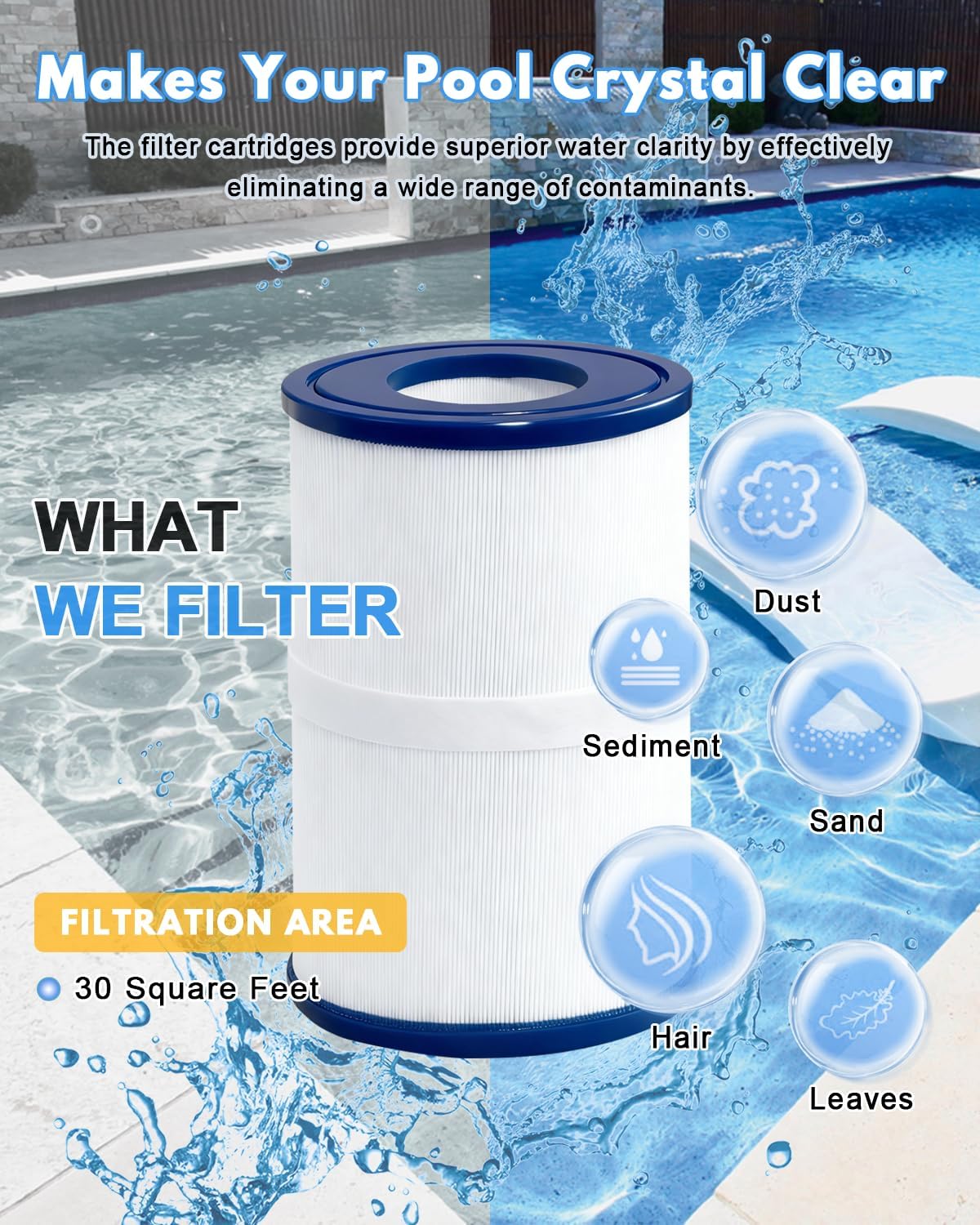 PDM30 Spa Filter Replacement Oval Hot Tub Filter Cartridge 30 Sq. Ft. (2 Pack) for 461269 FC-9940 FC9940M 730L 730S